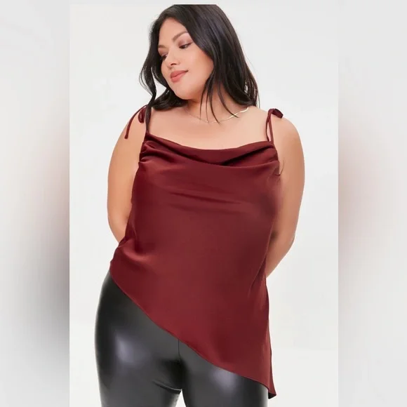 Forever 21+ Satin Tie Top Asymmetrical Cami - Picture 1 of 10